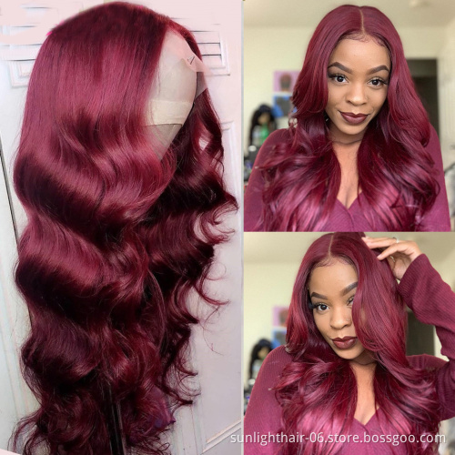 Superseptember red human hair wig body Silk lace frontal vietnamese hair body wave transparent red wigs human hair lace front
